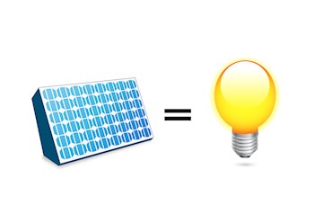 Skizze einer Solarzelle, welche eine Glühbirne betreibt